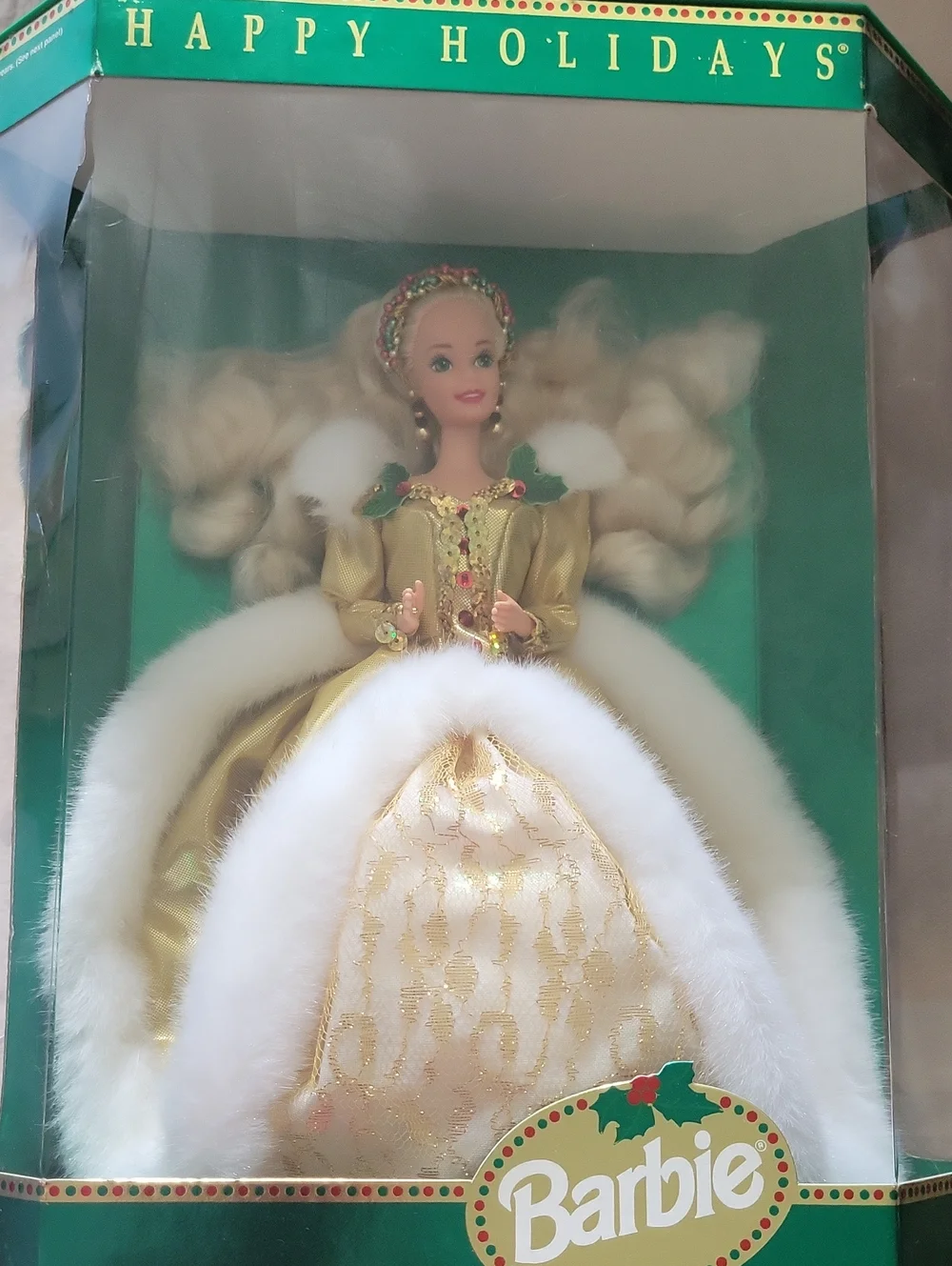 Barbie Happy Holidays Doll in Gold and White Holiday Gown